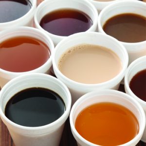 A nexus of cups filled with various types of tea.