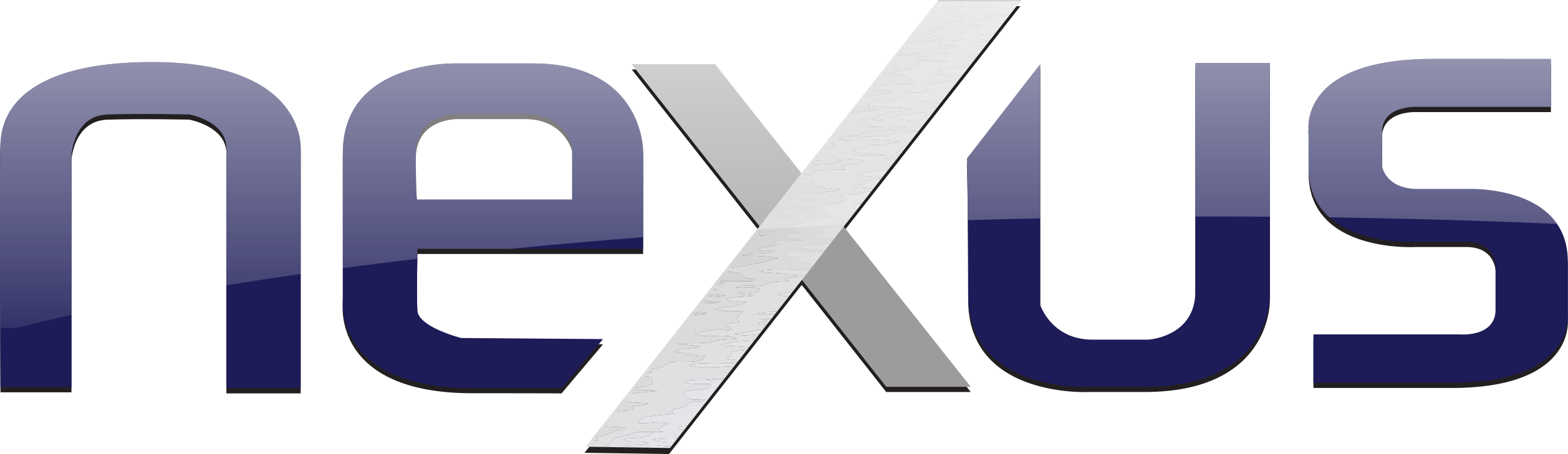 The image displays the word "nexus" in a modern, gradient blue font with a stylized, reflective "X" in the center.
